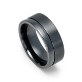 8mm Black Zirconium Wedding Ring with Off Center Groove