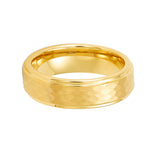 6mm - Yellow Gold Tungsten Hammered Wedding Band Stepped Edges Brush Center