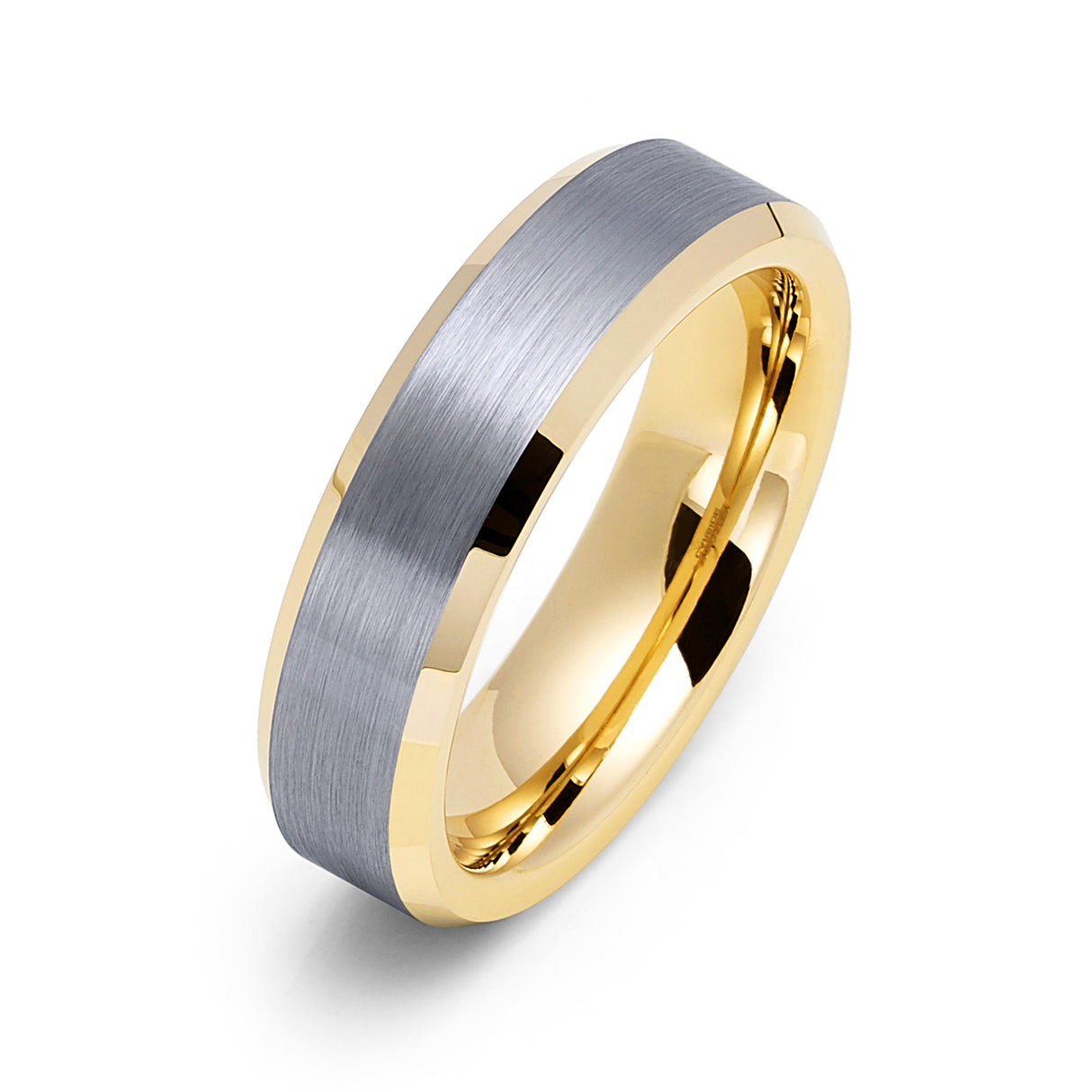 6mm Yellow Gold Tungsten Carbide Wedding Ring Brushed Center