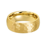 8mm Yellow Gold Tungsten Wedding Band Dome Hammered Brush Finish