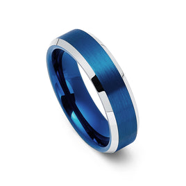 6mm Blue Brushed Tungsten Wedding Band with Polished Edges