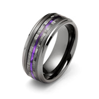 8mm - Tungsten Gunmetal wedding Rings, Carbon Fiber W/ Purple Wood Wedding Band
