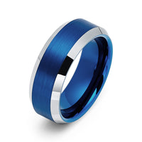 8mm Blue Brushed Tungsten Wedding Band with Polished Edges