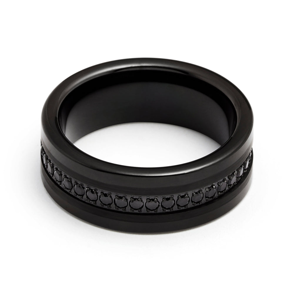 8mm - Mens Tungsten Wedding Band, Brushed Black CZ Diamonds, Tungsten Ring