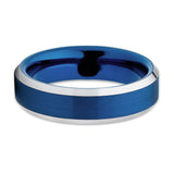 6mm Blue Brushed Tungsten Wedding Band with Polished Edges