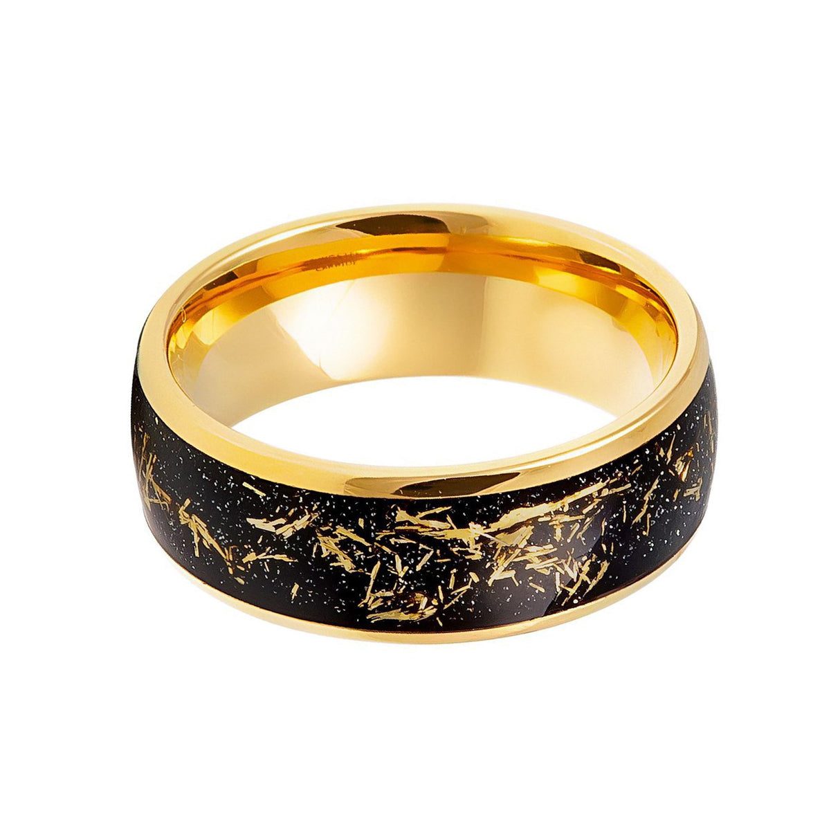 8mm - Yellow Gold Plated Tungsten Carbide Wedding Ring with Gold Metallic Shavings