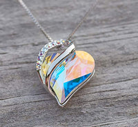 Infinity Love Heart Pendant Necklace - Opal White Color Crystal - April Birthstone Made with Swarovski Crystals