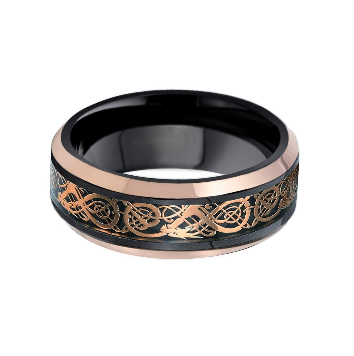 Tungsten Carbide Wedding Ring with 18K Rose Gold Dragon Inlay, 8mm