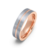 6mm Rose Gold Tungsten Carbide Wedding Ring Brushed Center W/ Rose Gold Groove
