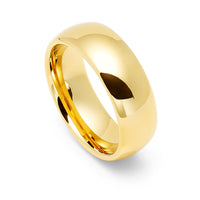 8mm - 14k Yellow Gold Tungsten Wedding Band, High Polish Dome Shape, Anniversary Ring
