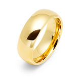 8mm - 14k Yellow Gold Tungsten Wedding Band, High Polish Dome Shape, Anniversary Ring