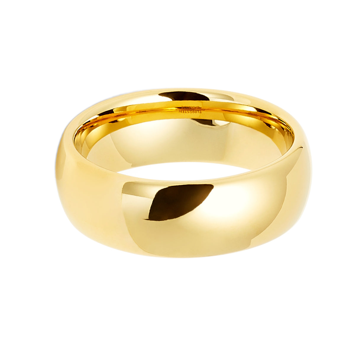 8mm - 14k Yellow Gold Tungsten Wedding Band, High Polish Dome Shape, Anniversary Ring