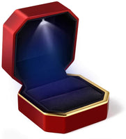 LED Light Red Ring Box Engagement Ring Case Velvet Jewelry Gift Box Case Ring Holder