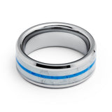 8mm - Tungsten Ring for Men with Blue opal Inlay Unique Band Glowing Luminous in the Dark