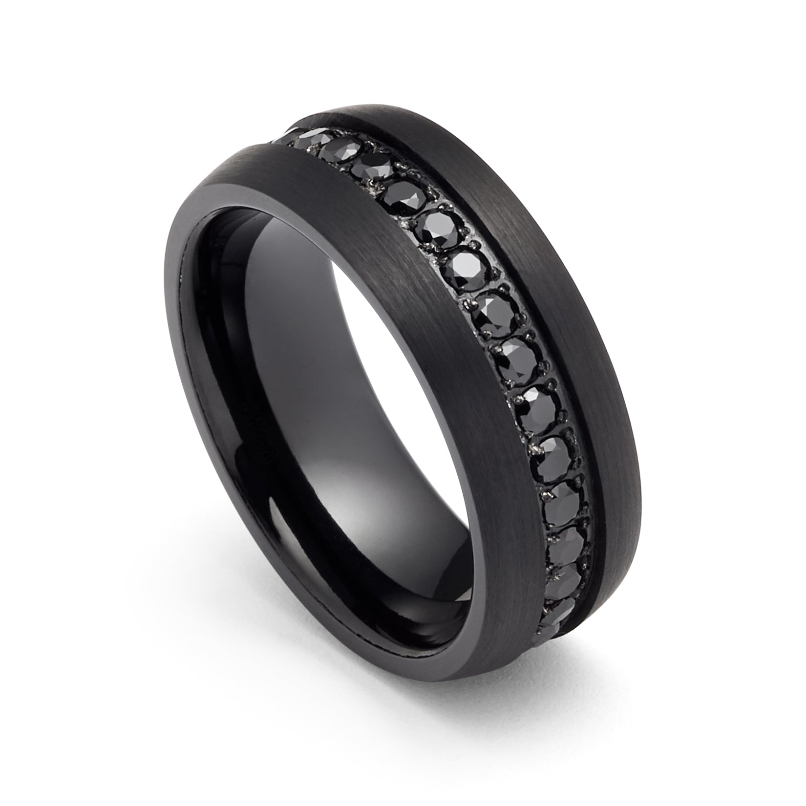 8mm Black Tungsten Wedding Band with Black Sapphires – RingMen Jewelry