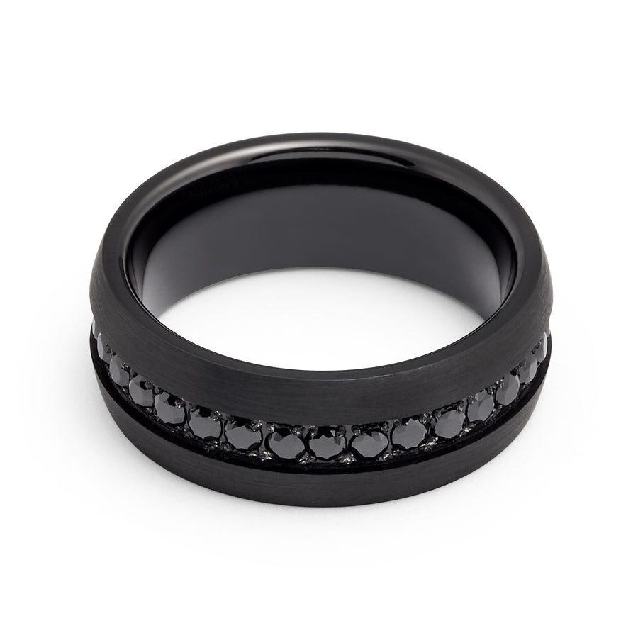 8mm Black Tungsten Wedding Band with Black Sapphires| RingMen Jewelry