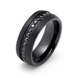 8mm Black Tungsten Wedding Band with Black Sapphires