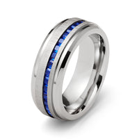 8mm - Mens Titanium Wedding Band With Blue Sapphire Titanium Ring