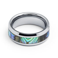 8mm - Tungsten Carbide Wedding Band  with Mother of Pearl Inlay- Tungsten Wedding Ring