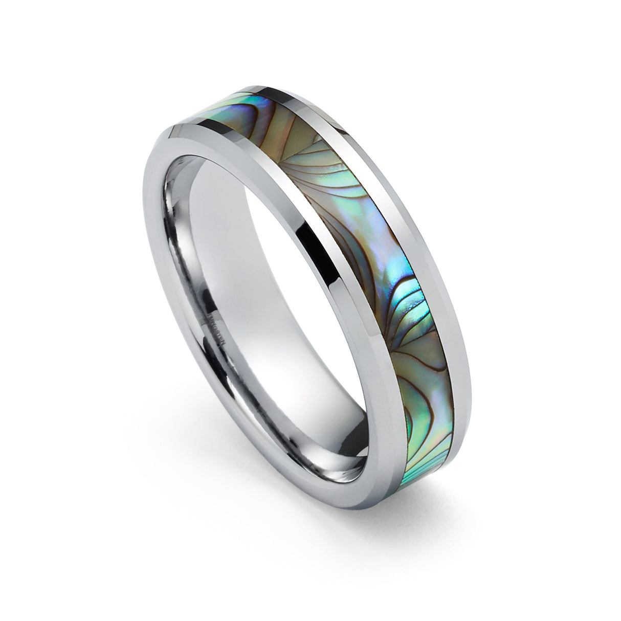 6mm - Tungsten Carbide Wedding Band with Mother of Pearl Inlay- Tungsten wedding Ring