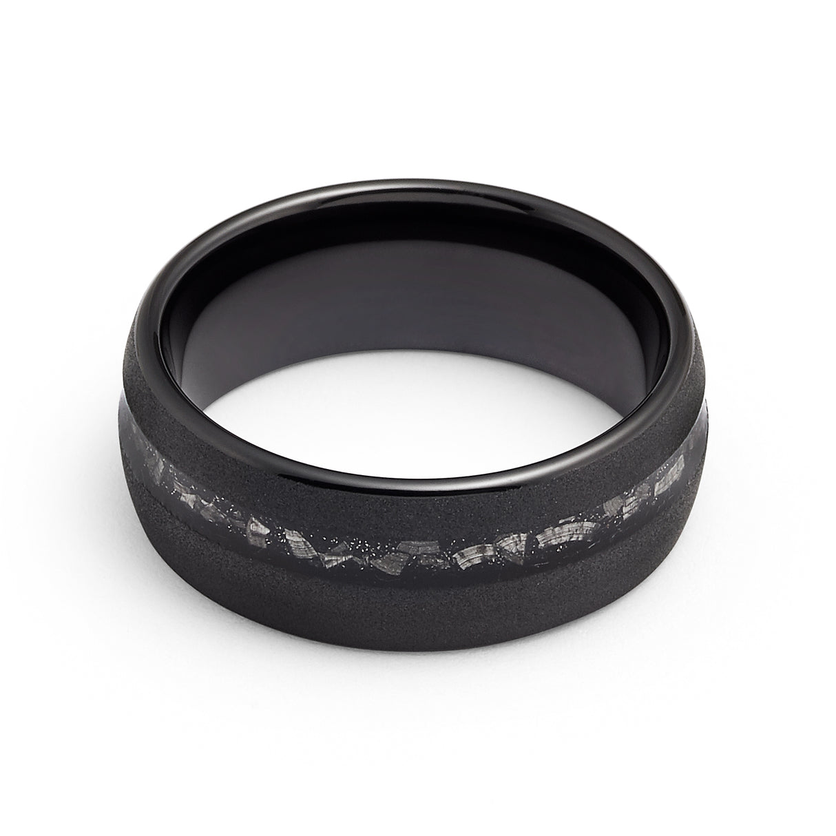 8mm - Tungsten Meteorite Ring, Black sandblasted wedding Ring,