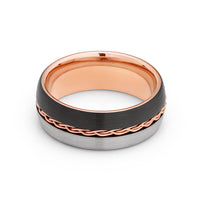 8mm Rose Gold Tungsten Carbide Ring Braid Ring Brushed Black & Gunmetal Center