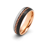 6mm Rose Gold Tungsten Carbide Ring Braid Ring Brushed Black & Gunmetal Center