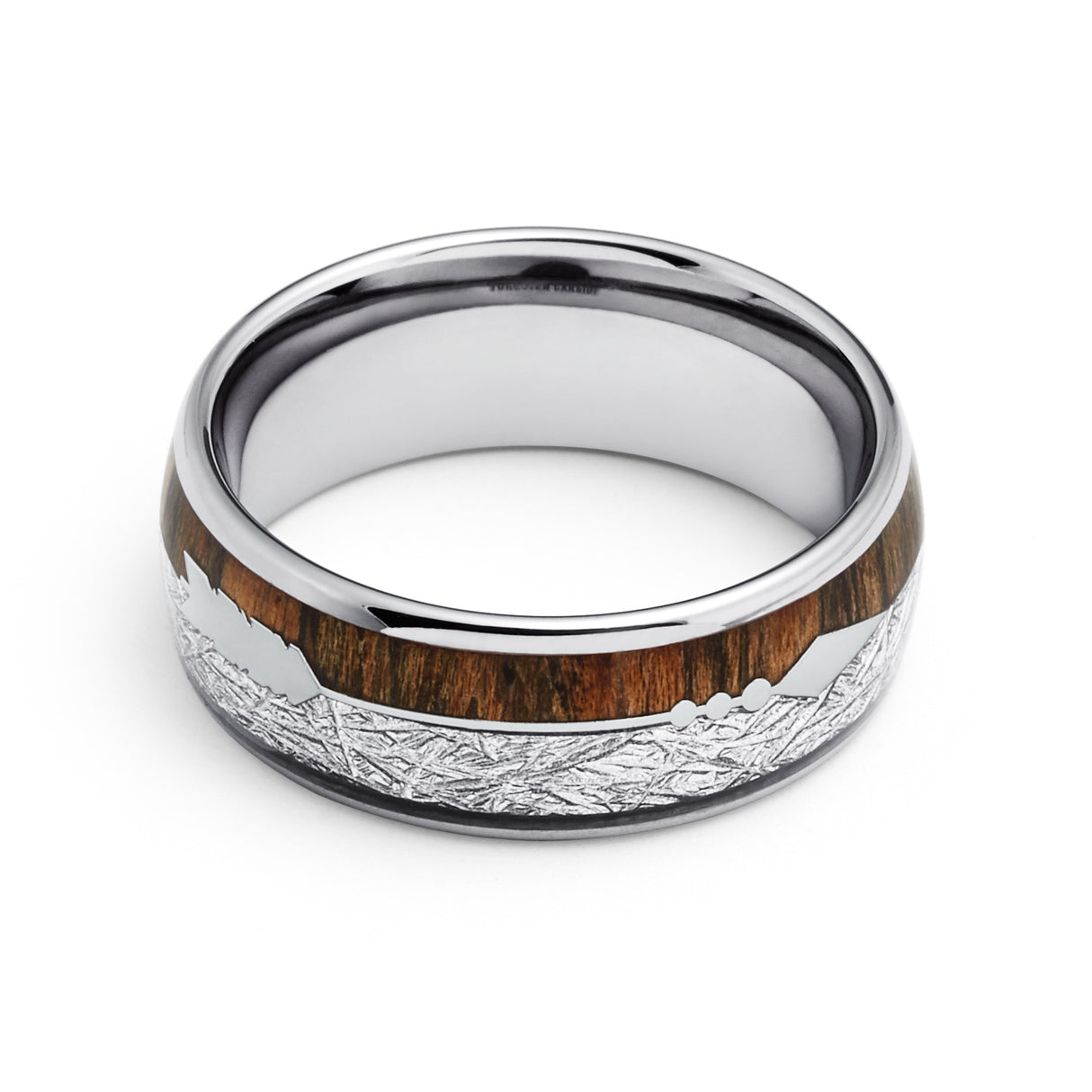 8mm - Tungsten Meteorite Wedding Band, With Koa Wood Arrow Inlay Ring