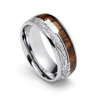8mm - Tungsten Meteorite Wedding Band, With Koa Wood Arrow Inlay Ring