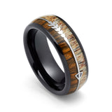 8mm Black Tungsten Wedding Ring W/ Koa Wood & Antler Arrow Ring