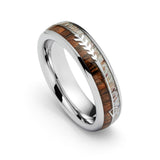 6mm - Silver TUNGSTEN Carbide ARROW RING W/ Antler & Koa Wood Inlay