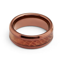 8mm - Tungsten Espresso Whiskey Barrel Wood Ring , Brown Tungsten Ring