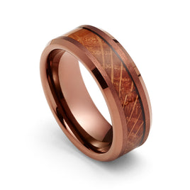 8mm - Tungsten Espresso Whiskey Barrel Wood Ring , Brown Tungsten Ring
