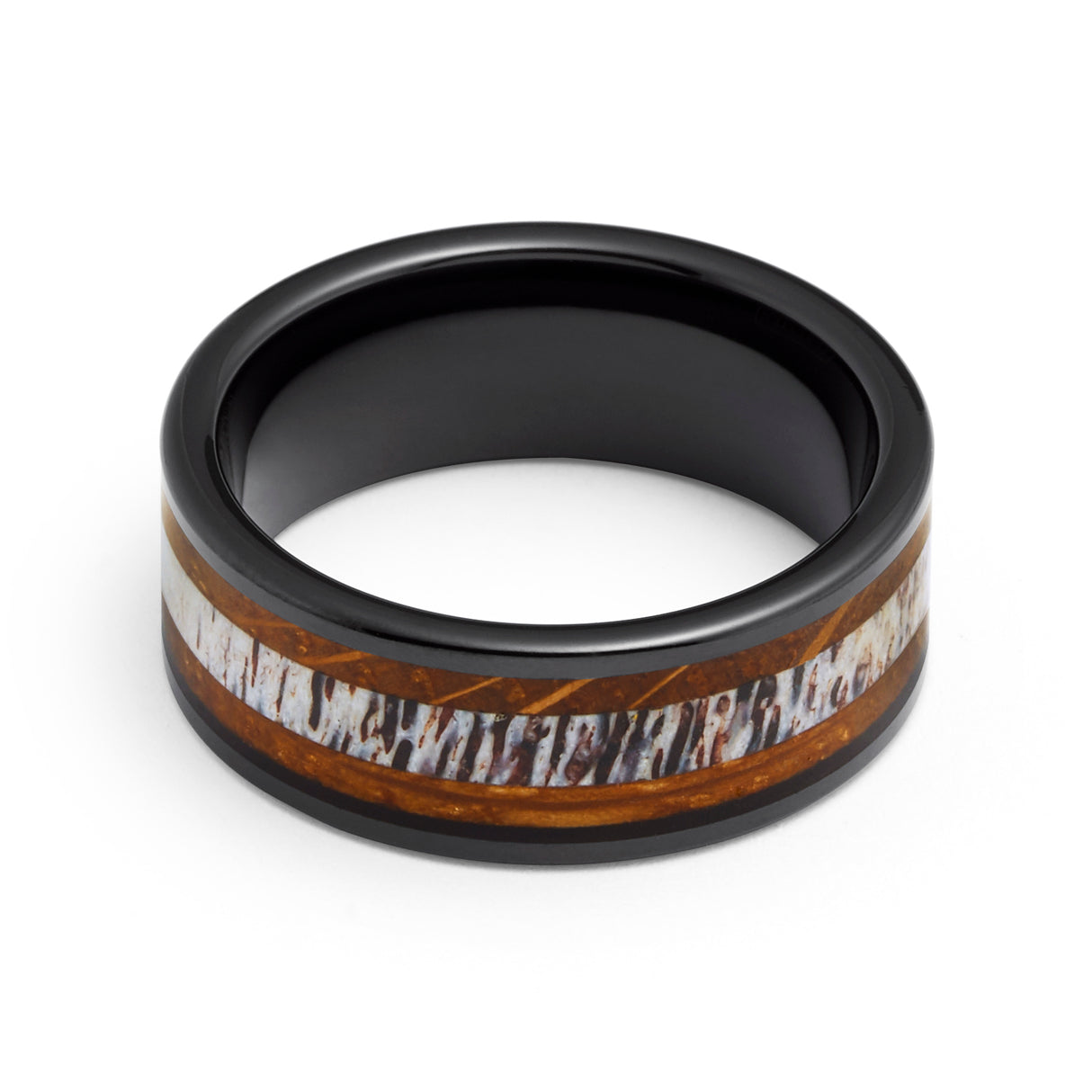 8mm - Tungsten Carbide Whisky Barrel Deer Antler Inlay Ring