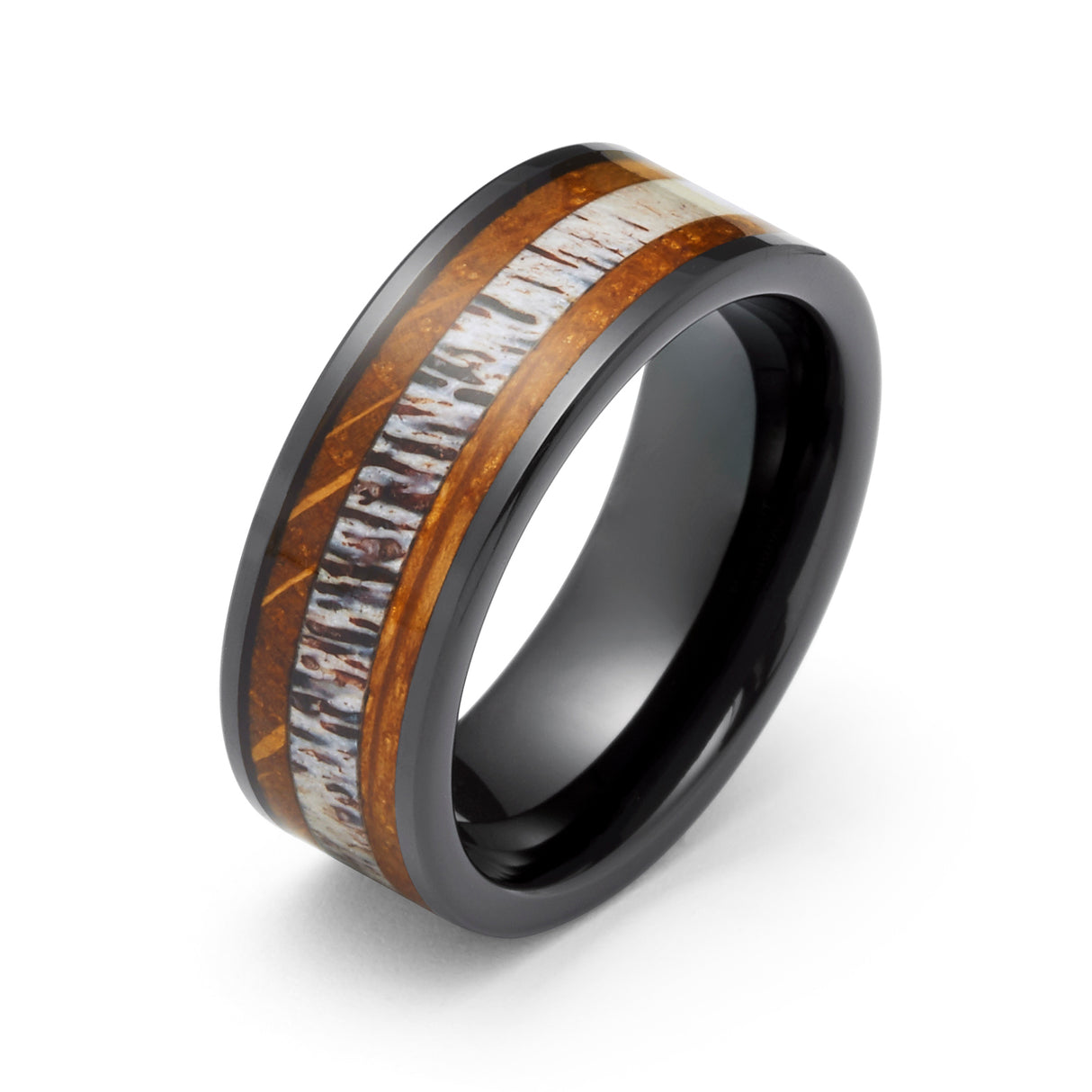 8mm - Tungsten Carbide Whisky Barrel Deer Antler Inlay Ring