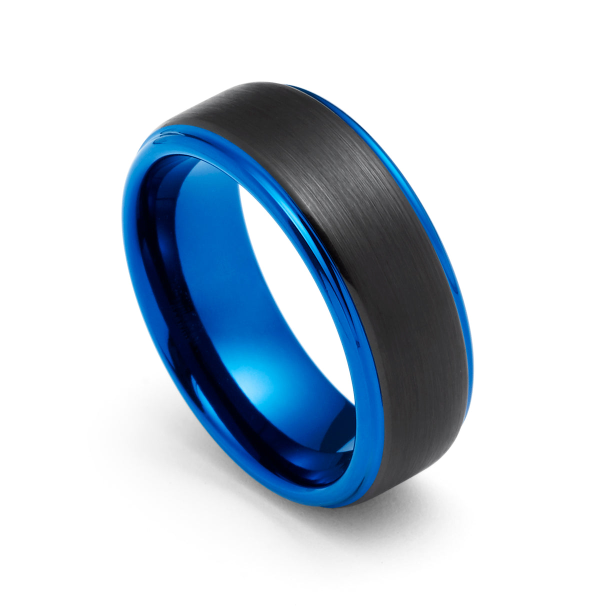 8mm - Tungsten Wedding Band Brushed Black & Blue Tungsten Carbide Wedding Ring