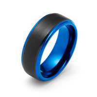 8mm - Tungsten Wedding Band Brushed Black & Blue Tungsten Carbide Wedding Ring