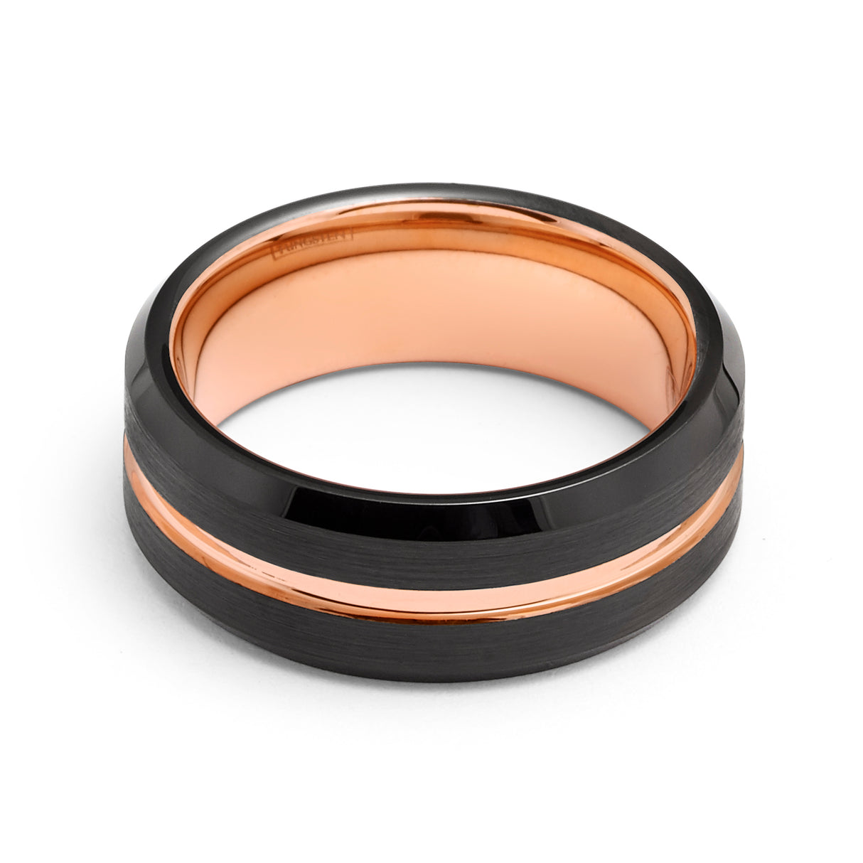 8mm - Rose Gold tungsten ring w/ polished black center