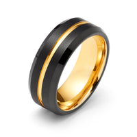 8mm - Black & Gold Tungsten Carbide Wedding Ring Brushed Center Gold Groove