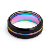 8mm - Tungsten Carbide Multi-Color Ring Grooved Black Matte Finish Beveled Edges Engagement Ring