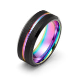 8mm - Tungsten Carbide Multi-Color Ring Grooved Black Matte Finish Beveled Edges Engagement Ring