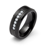 8mm - Black Tungsten Wedding Band White CZ Diamond Inlay Brush Finish