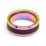 8mm- Tungsten Carbide Ring Metallic Rainbow Finish w/ Black Carbon Fiber Inlay