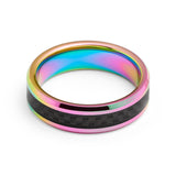 6mm- Tungsten Carbide Ring Metallic Rainbow Finish w/ Black Carbon Fiber Inlay