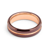 6mm - Espresso & Rose Gold Groove Ring, Tungsten Carbide Wedding Band