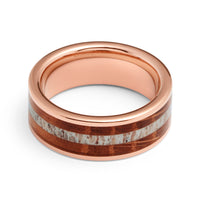 8mm - Tungsten Rose Gold Wood and Antler Ring Tungsten Carbide Ring