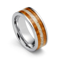 8mm - Tungsten Silver Wood and Antler Ring Tungsten Carbide Ring