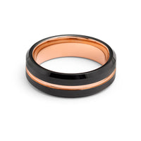 6mm - Black & Rose Gold Tungsten Carbide Wedding Band Grooved Beveled Edges