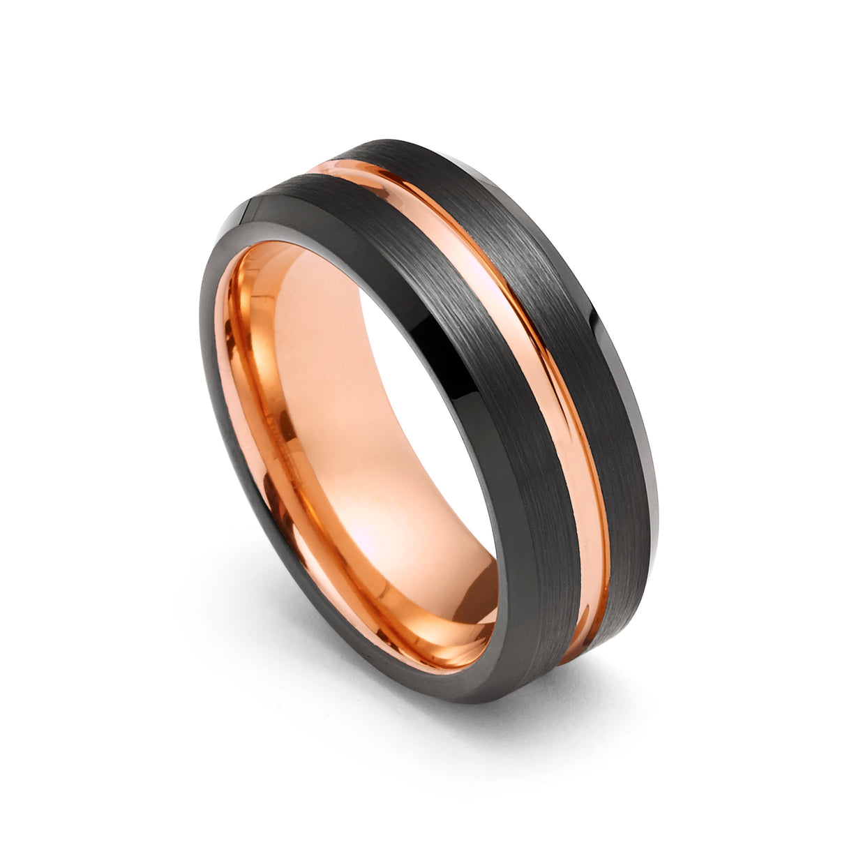 8mm - Rose Gold tungsten ring w/ polished black center