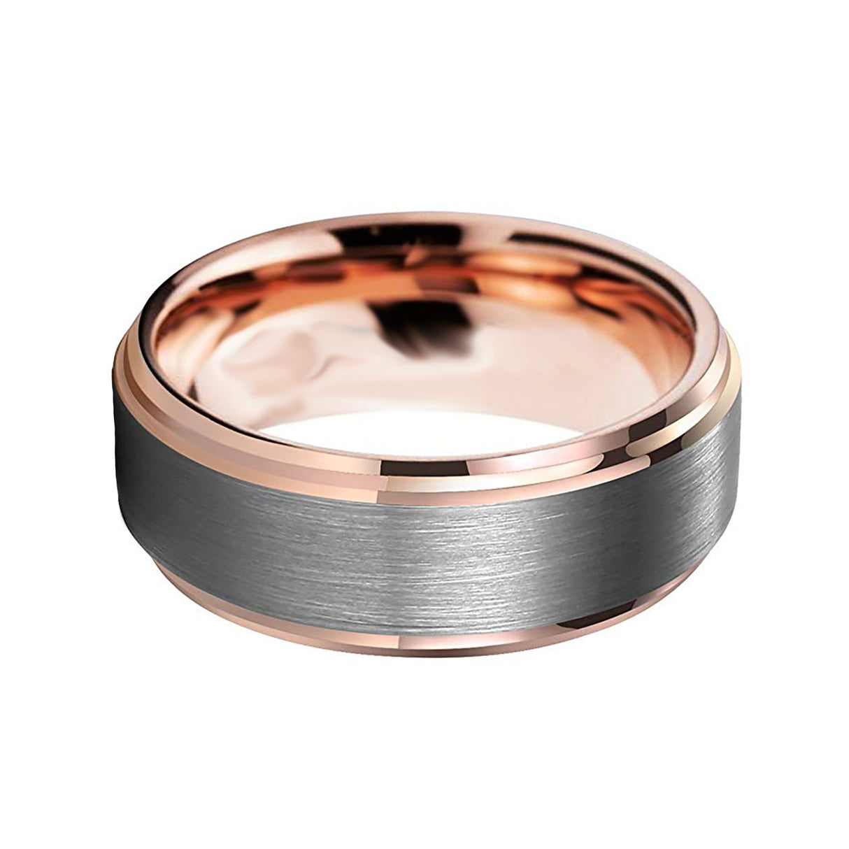 8mm - Rose Gold Tungsten Carbide Wedding Band, Brushed Center Ring